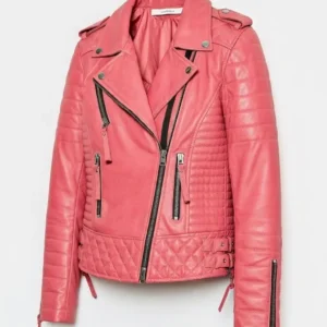 Women’s Pink Quilted Biker Leather Jacket
