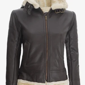 Women’s Dark Brown Hooded Shearling Leather Jacket