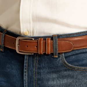 Full-Grain Leather Belt with Contrast Stitching