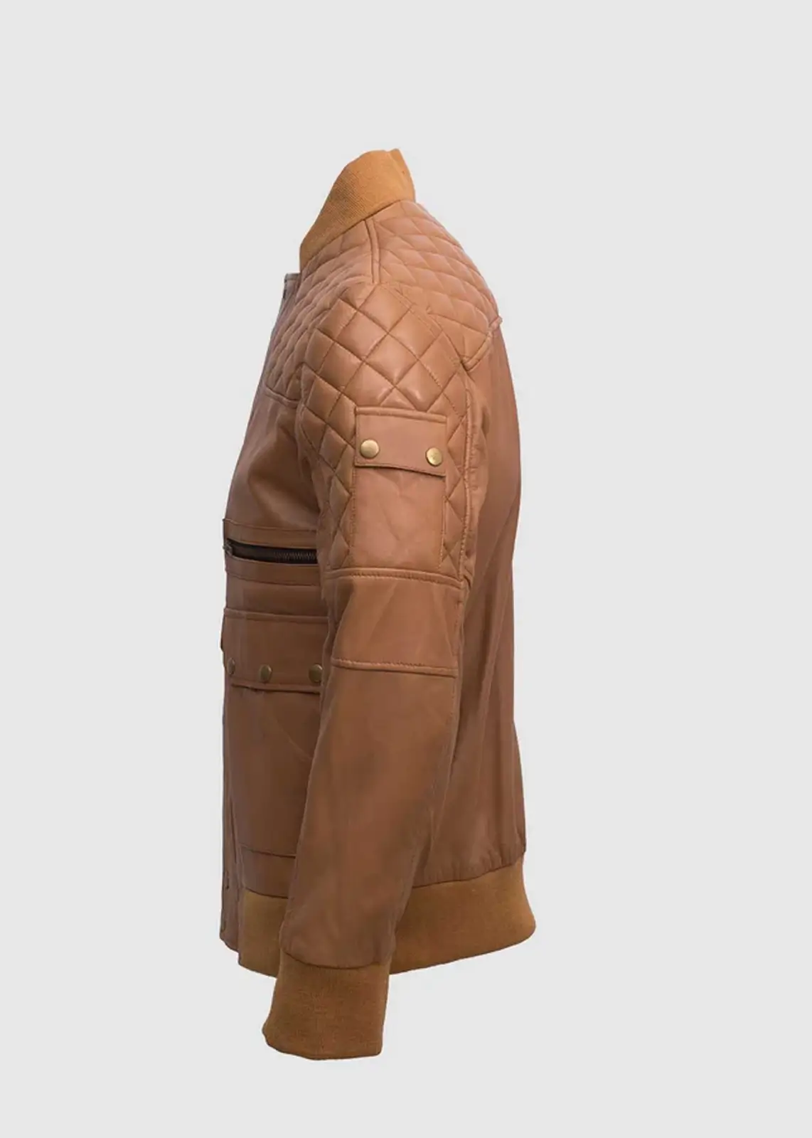Brown Leather Bomber Jacket For Men - Image 2