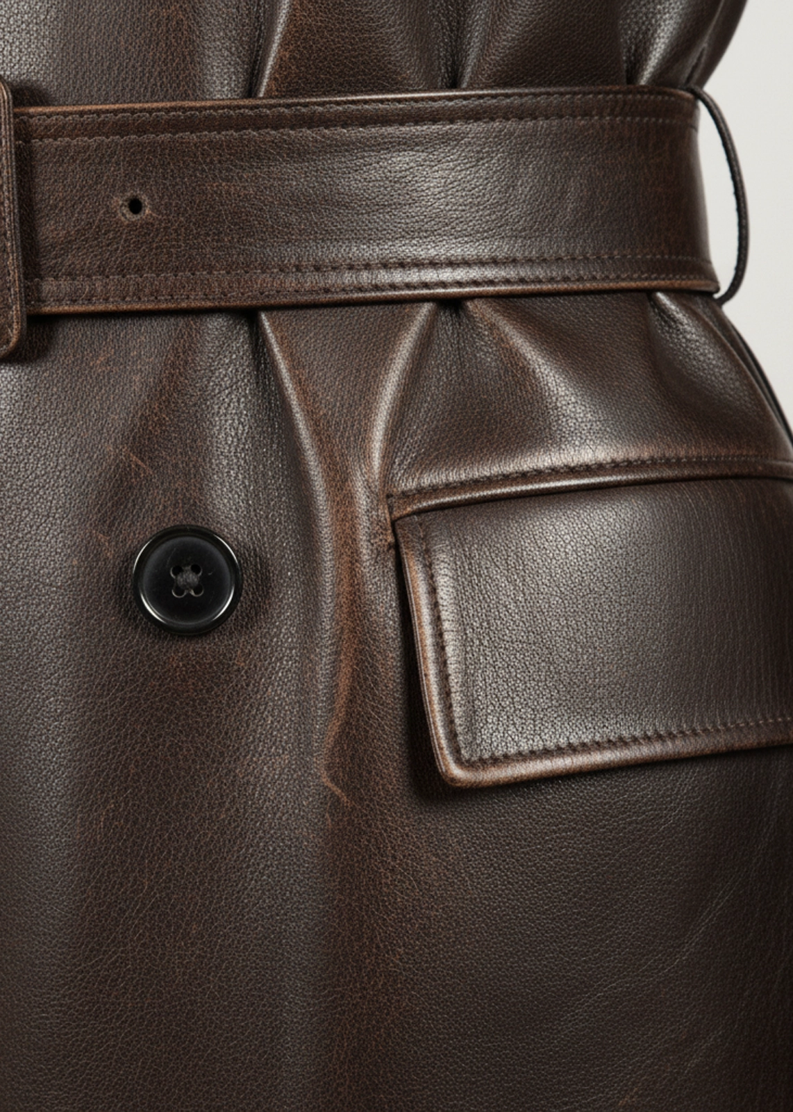 Dark Brown Vintage Leather Trench - Image 4