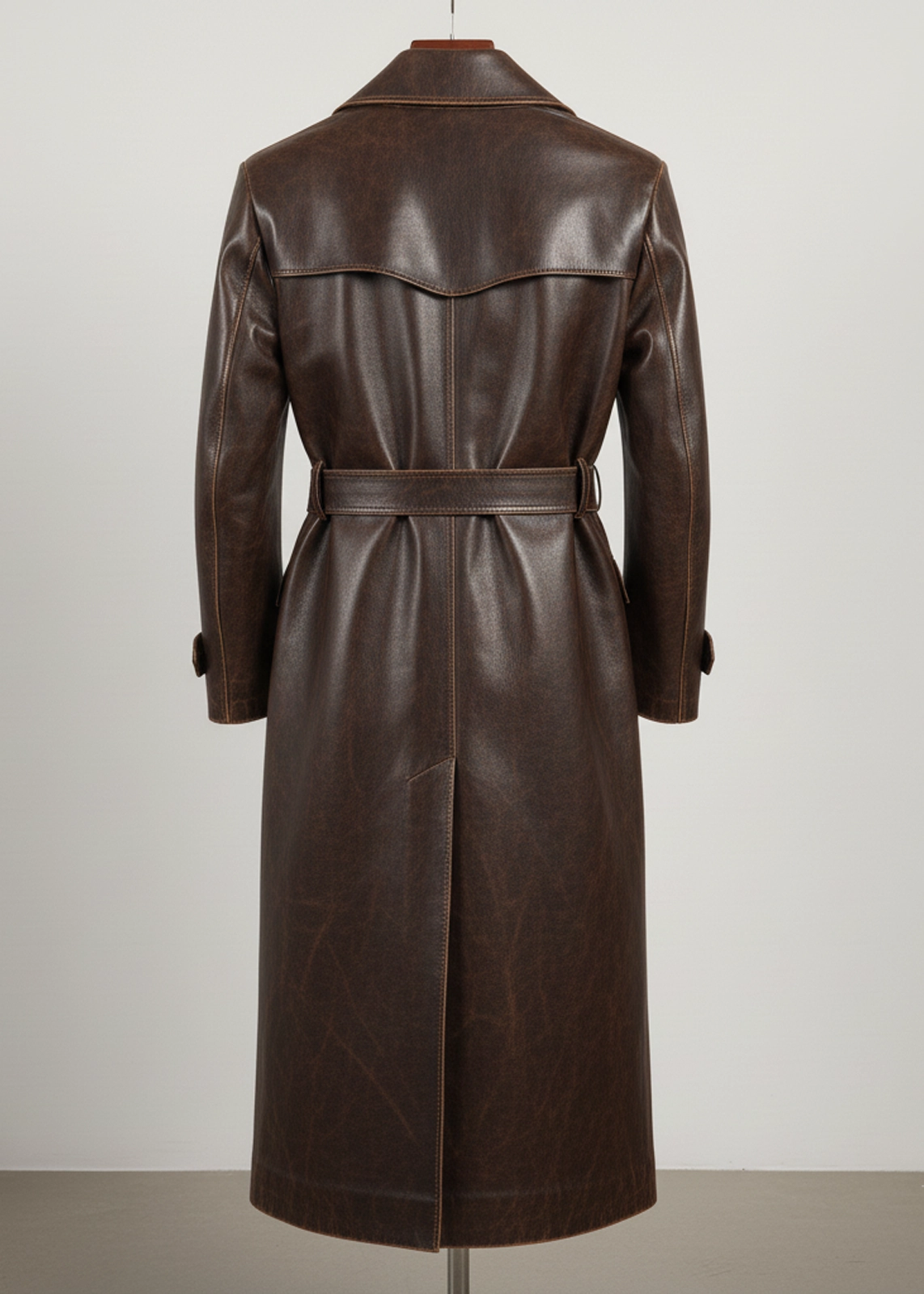 Dark Brown Vintage Leather Trench