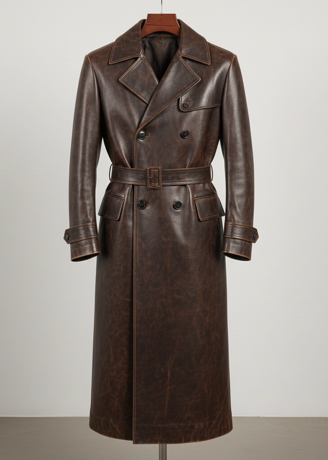 Dark Brown Vintage Leather Trench