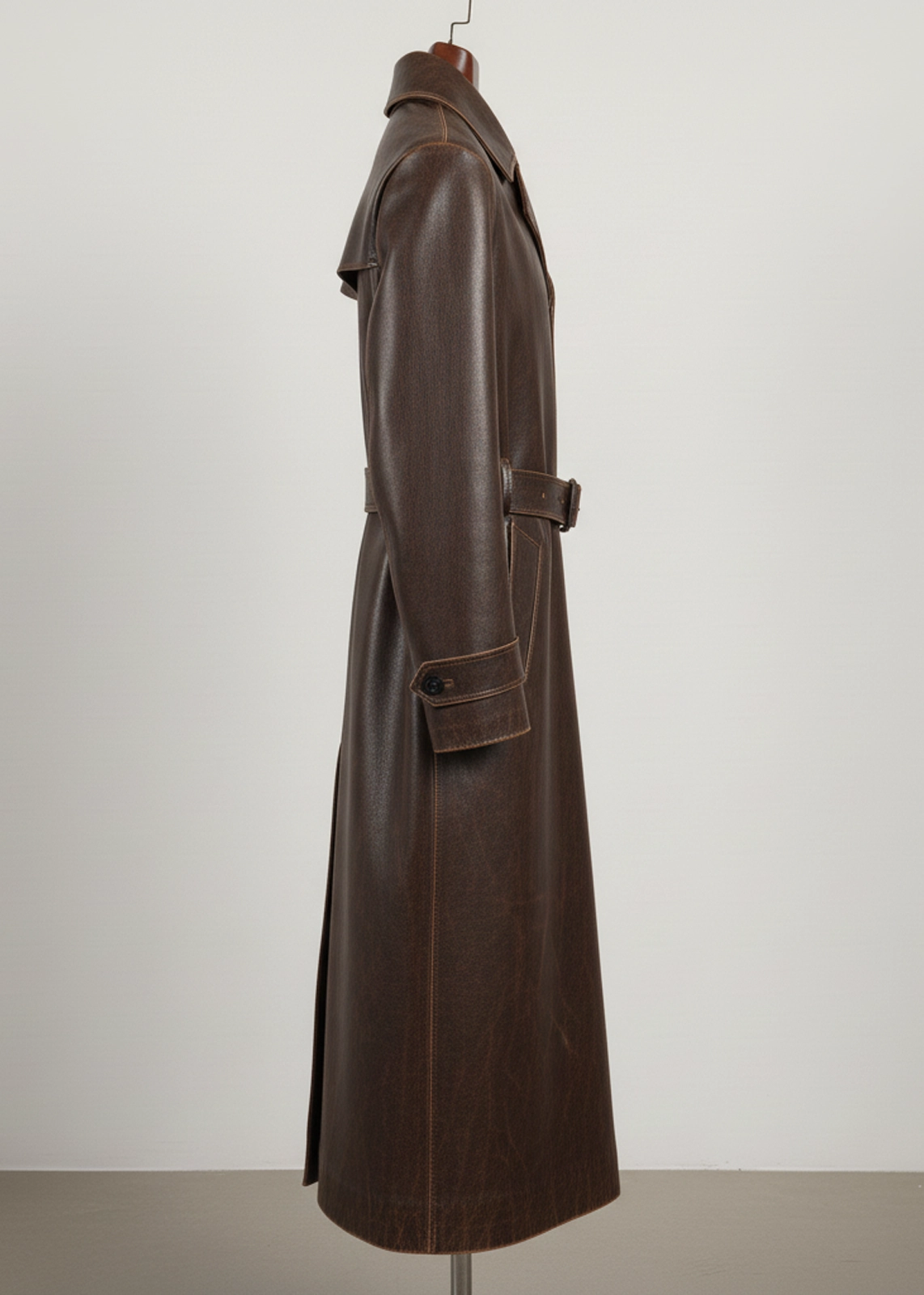 Dark Brown Vintage Leather Trench - Image 3