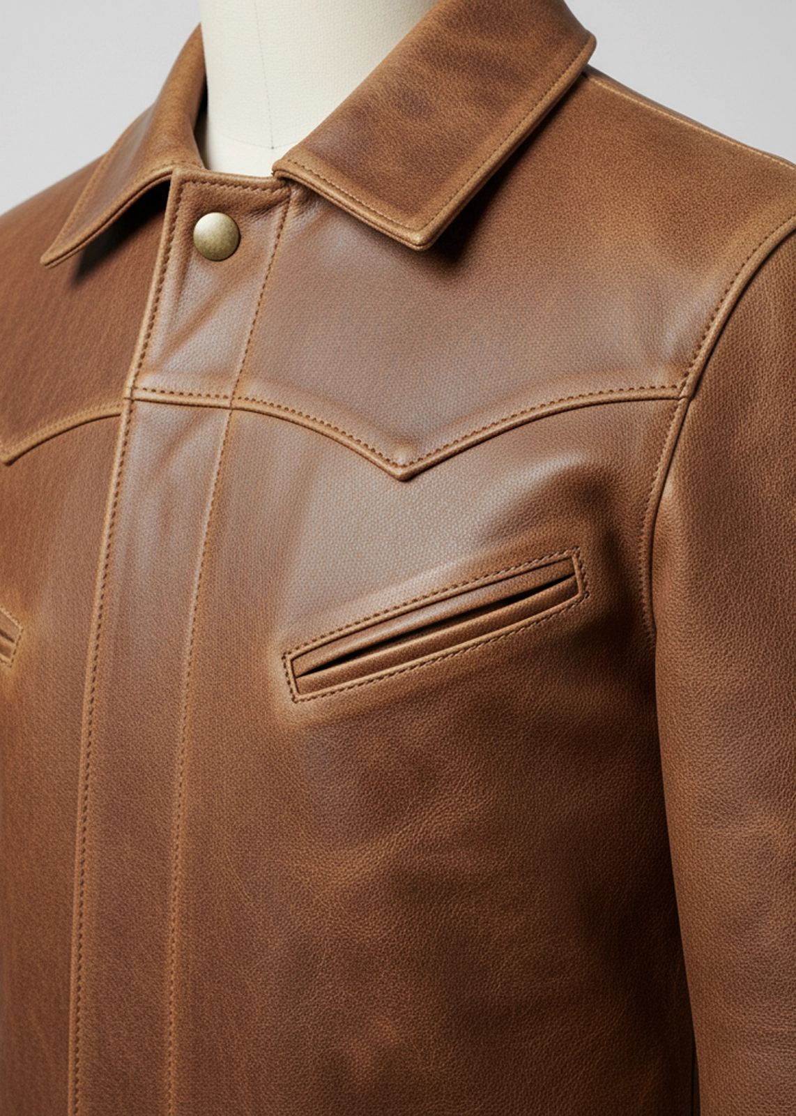 Tan Western Rider Leather Coat - Image 4
