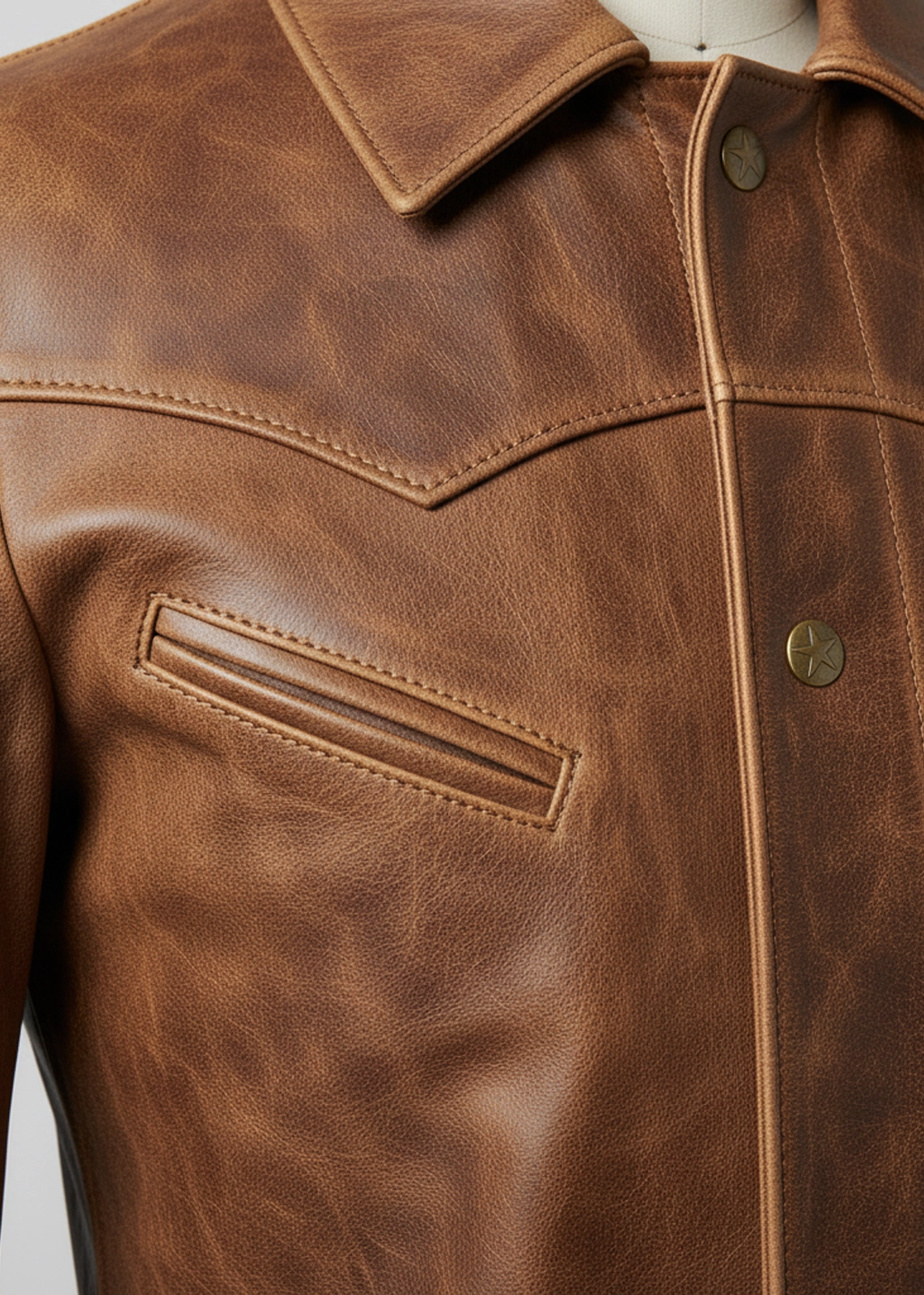 Tan Western Rider Leather Coat - Image 5