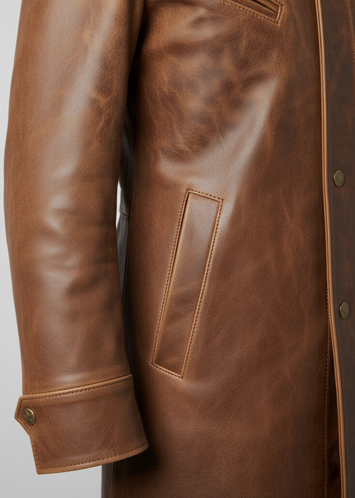 Tan Western Rider Leather Coat - Image 6
