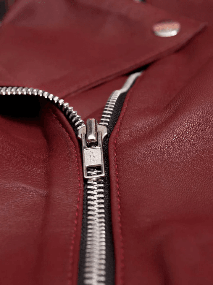 Maroon Leather Jacket For Women - Image 3