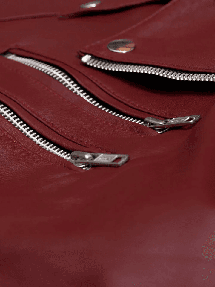 Maroon Leather Jacket For Women - Image 4