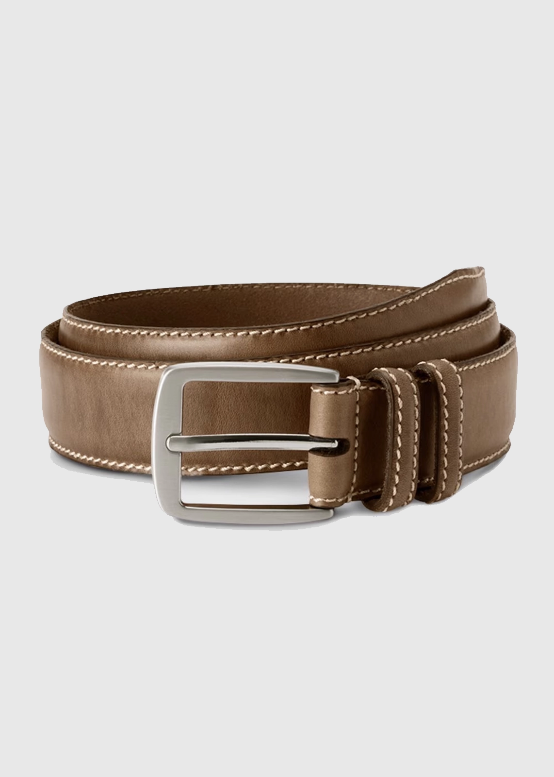 Full-Grain Leather Belt with Contrast Stitching