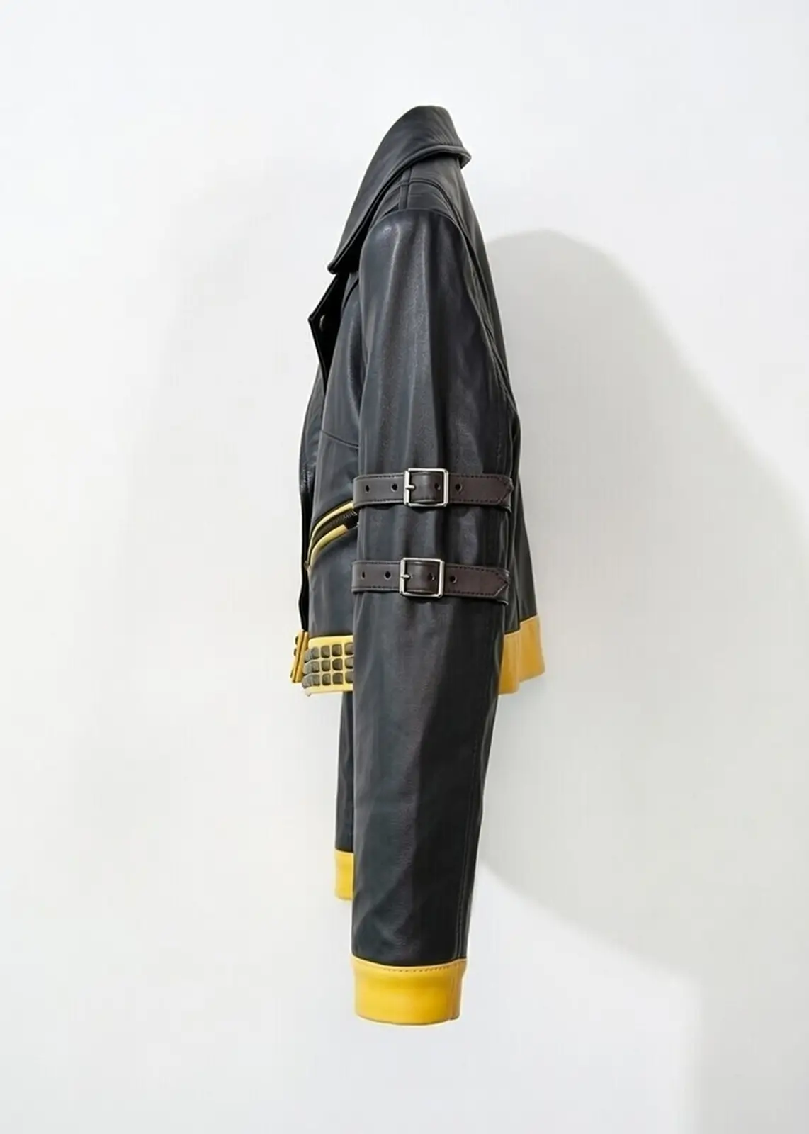 Black And Yellow Crop Leather Jacket for Women - Image 2