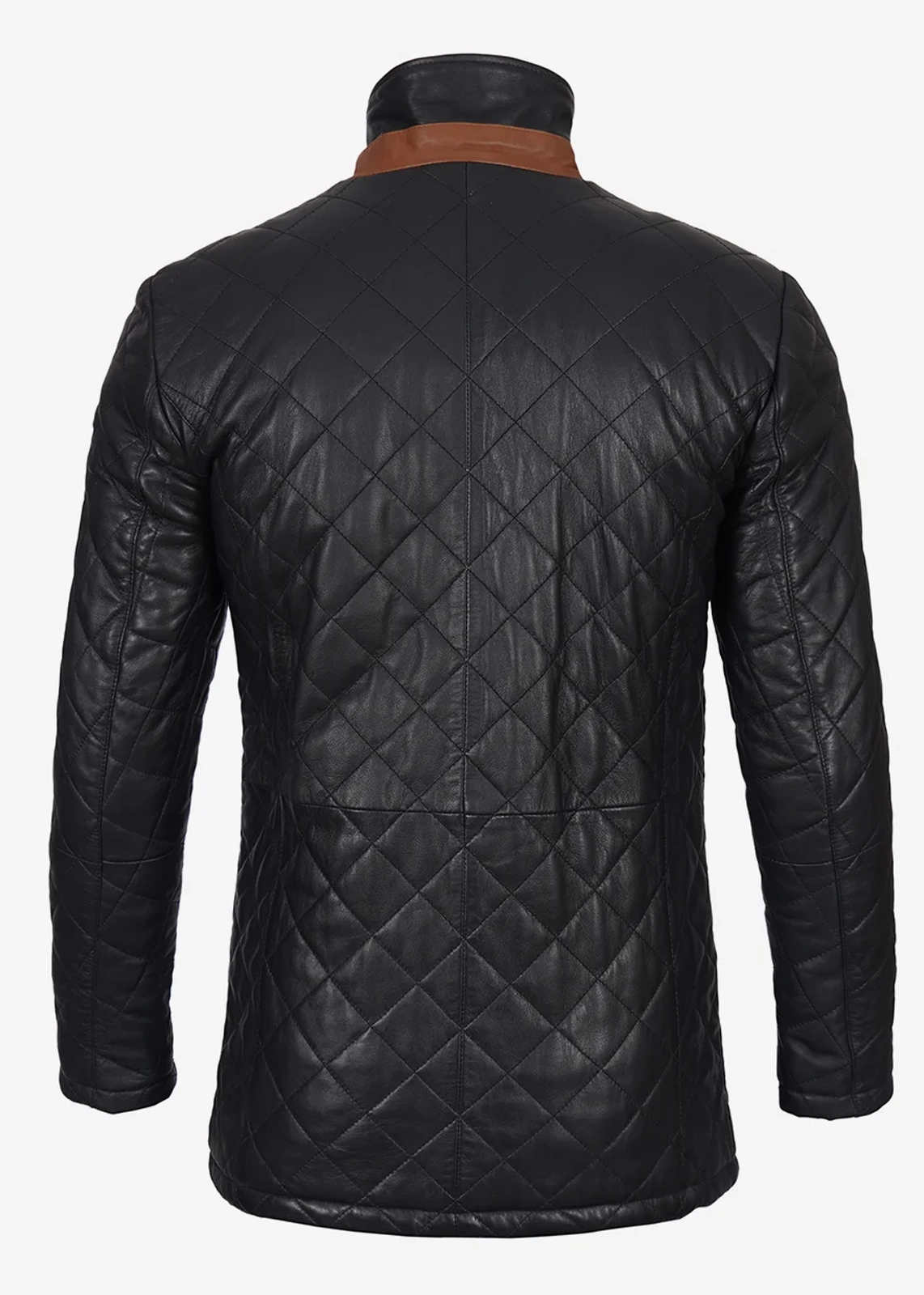 Black & Brown Diamond Quilted Leather Coat - Image 6