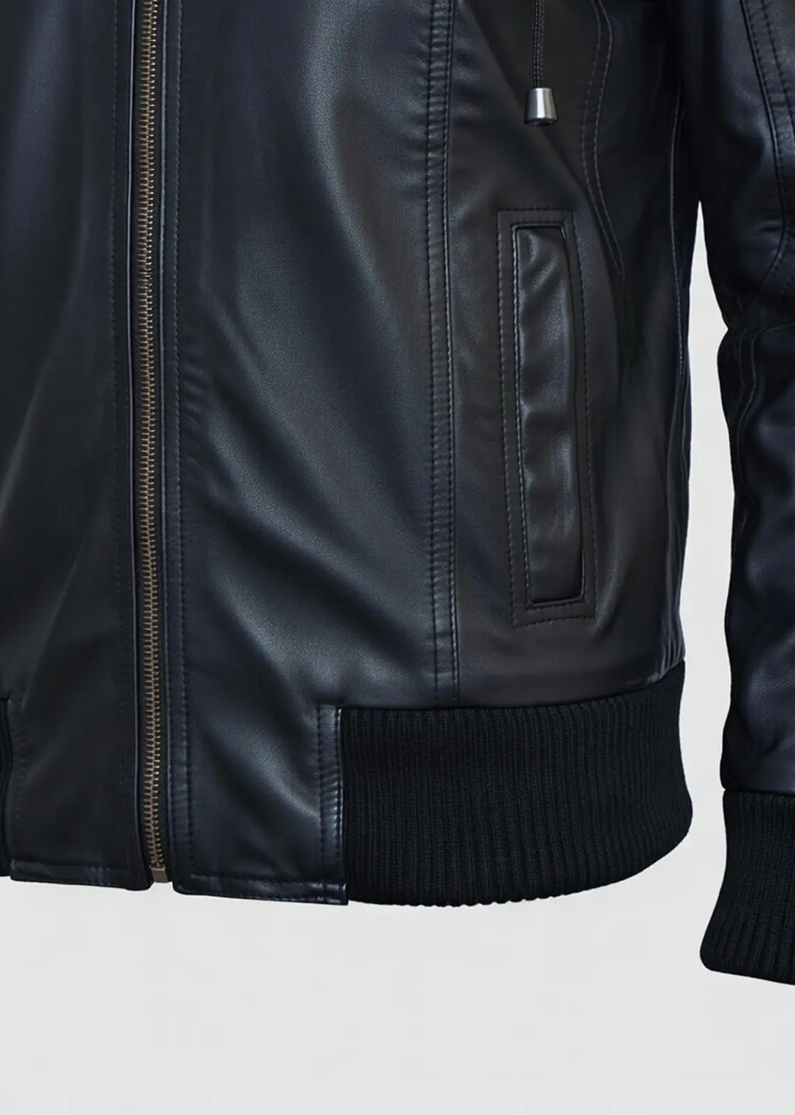Black Leather Hooded Biker Jacket - Image 3
