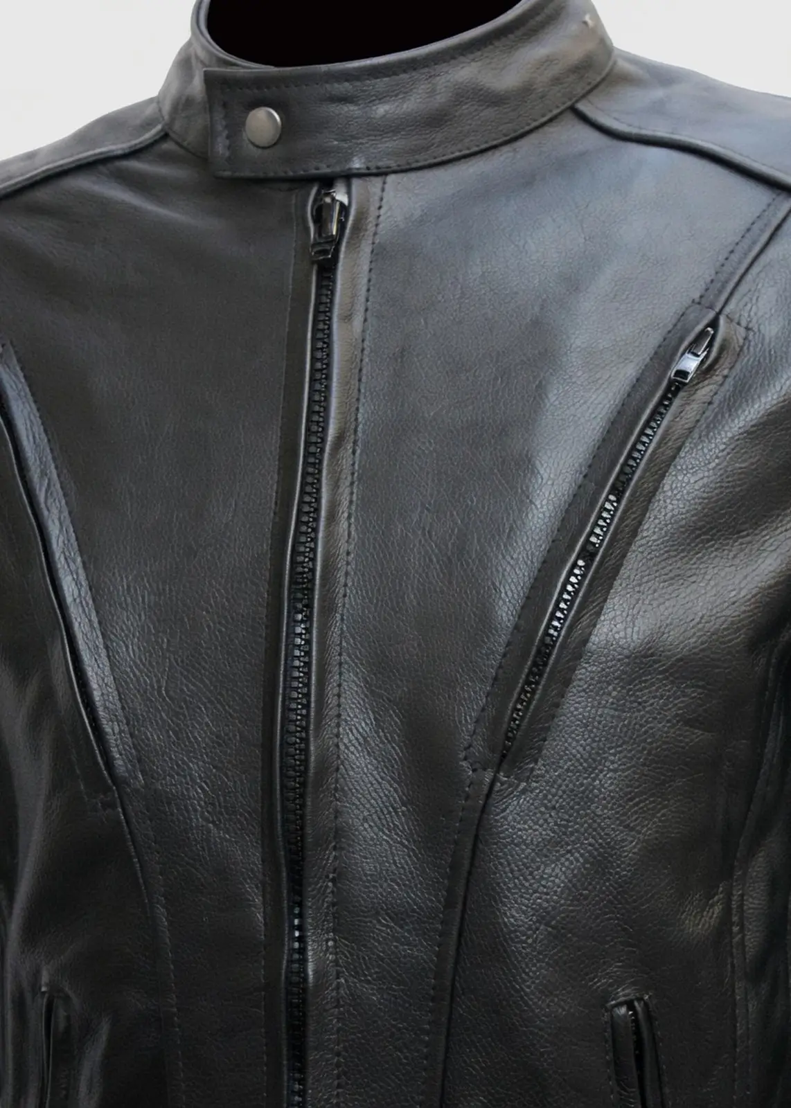 Black Leather Motorcycle Jacket With Zipper Attributes - Image 3