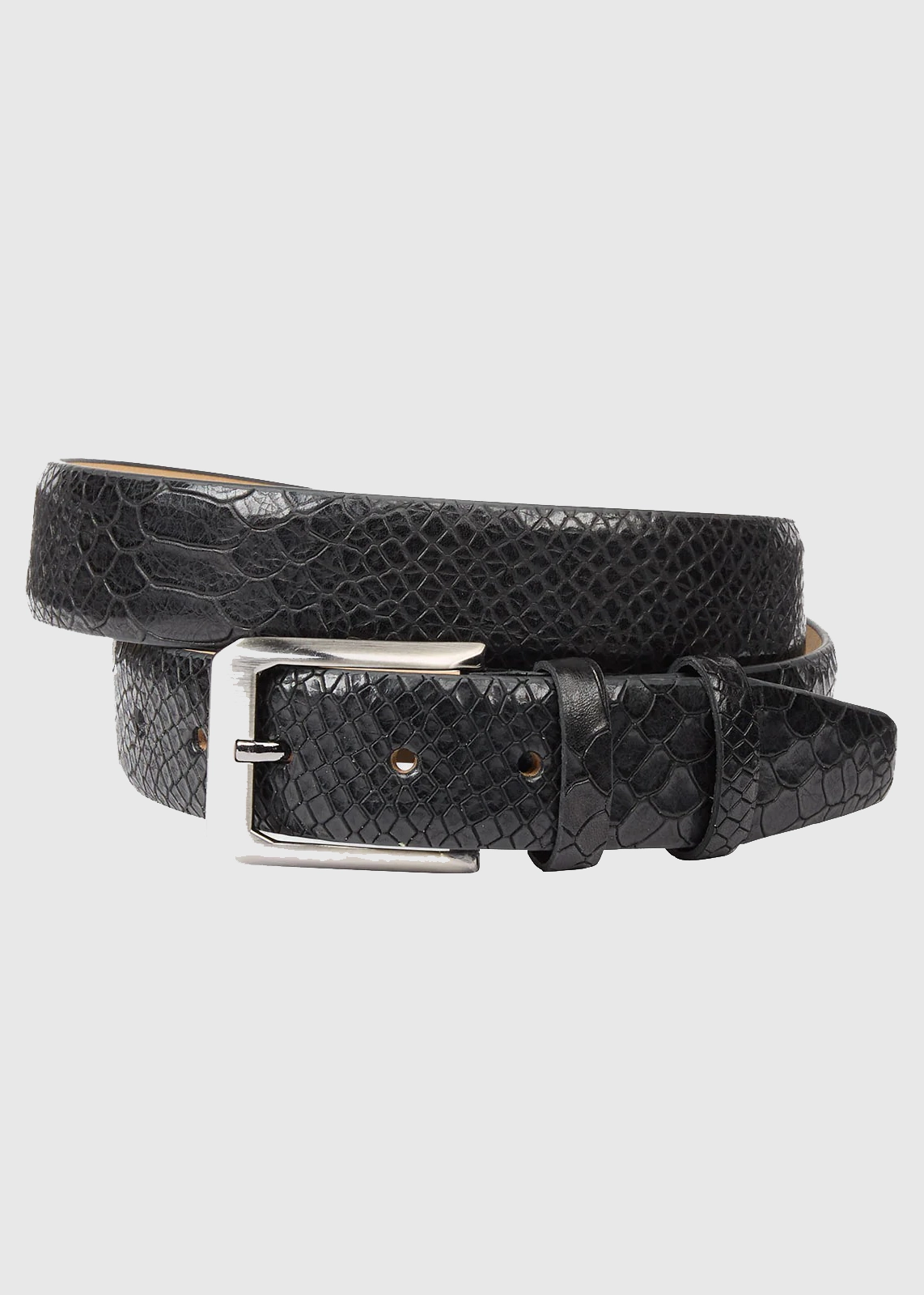 Glossy Python Pattern Leather Belt with Metal Buckle - Image 5
