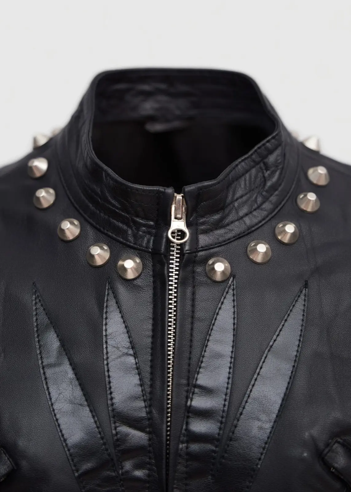 Quilted Black Studded Leather Jacket - Image 3