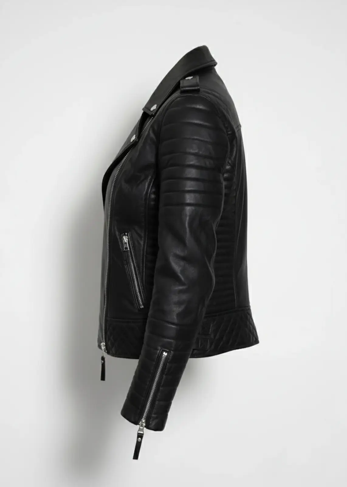 Women’s Black Quilted Leather Biker Jacket - Image 3