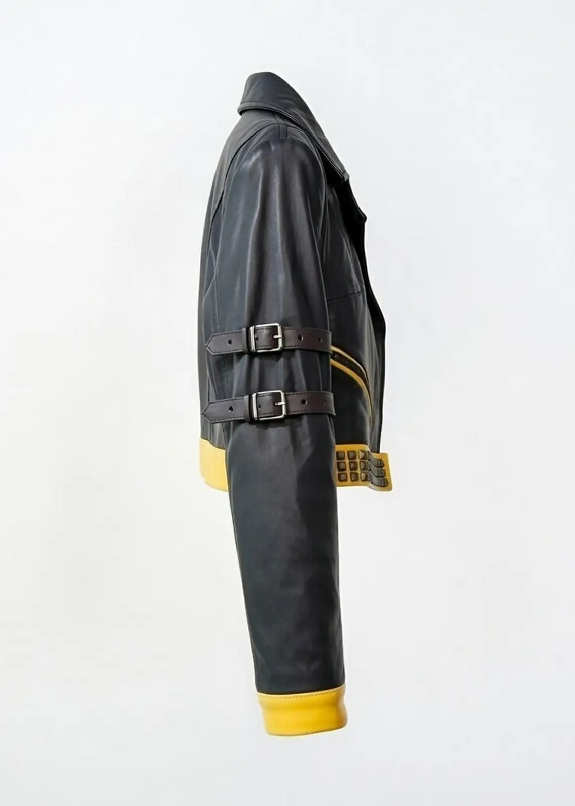 Black And Yellow Crop Leather Jacket for Women - Image 4