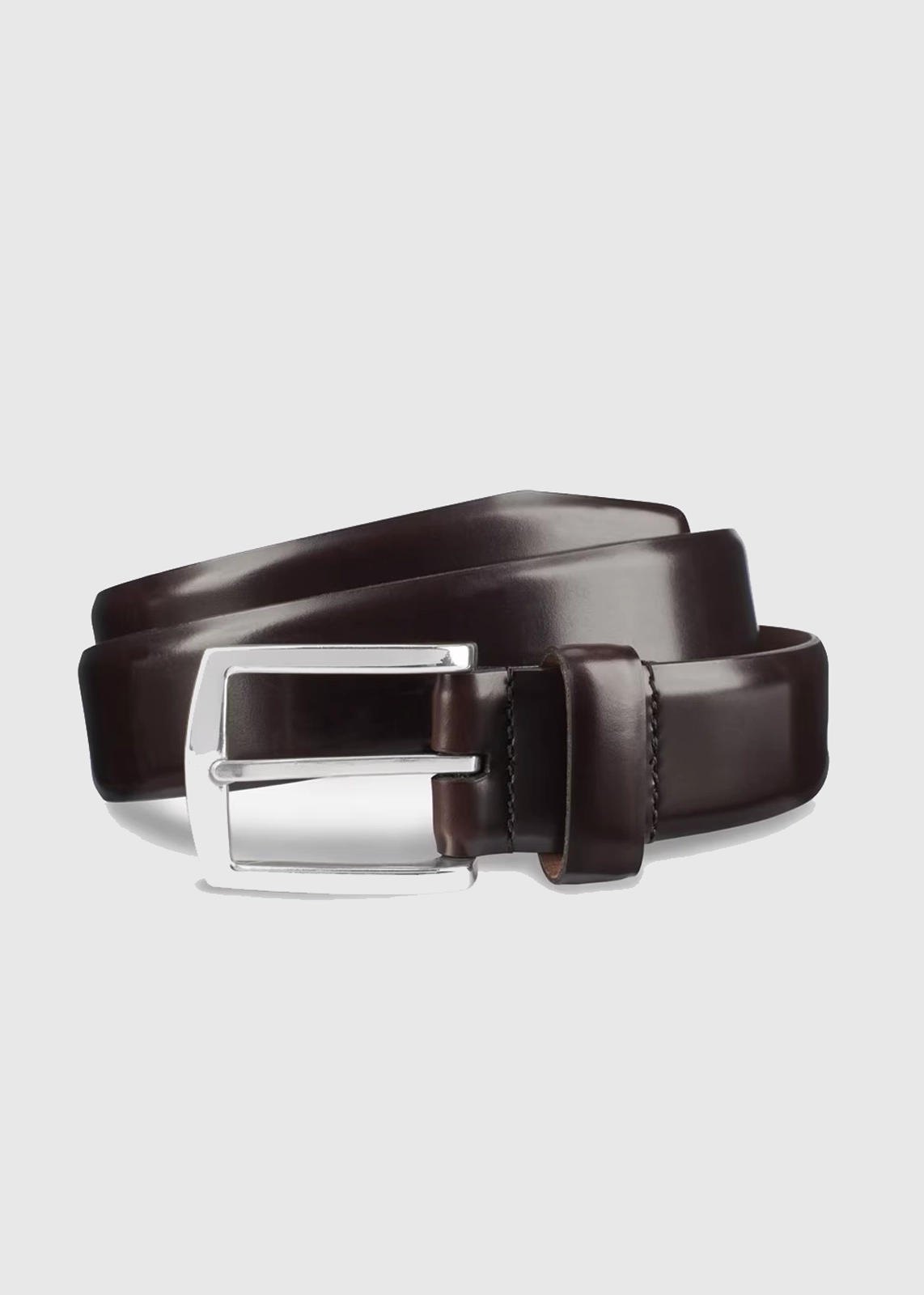 Glossy Plain Leather Belt with Metal Buckle - Image 2