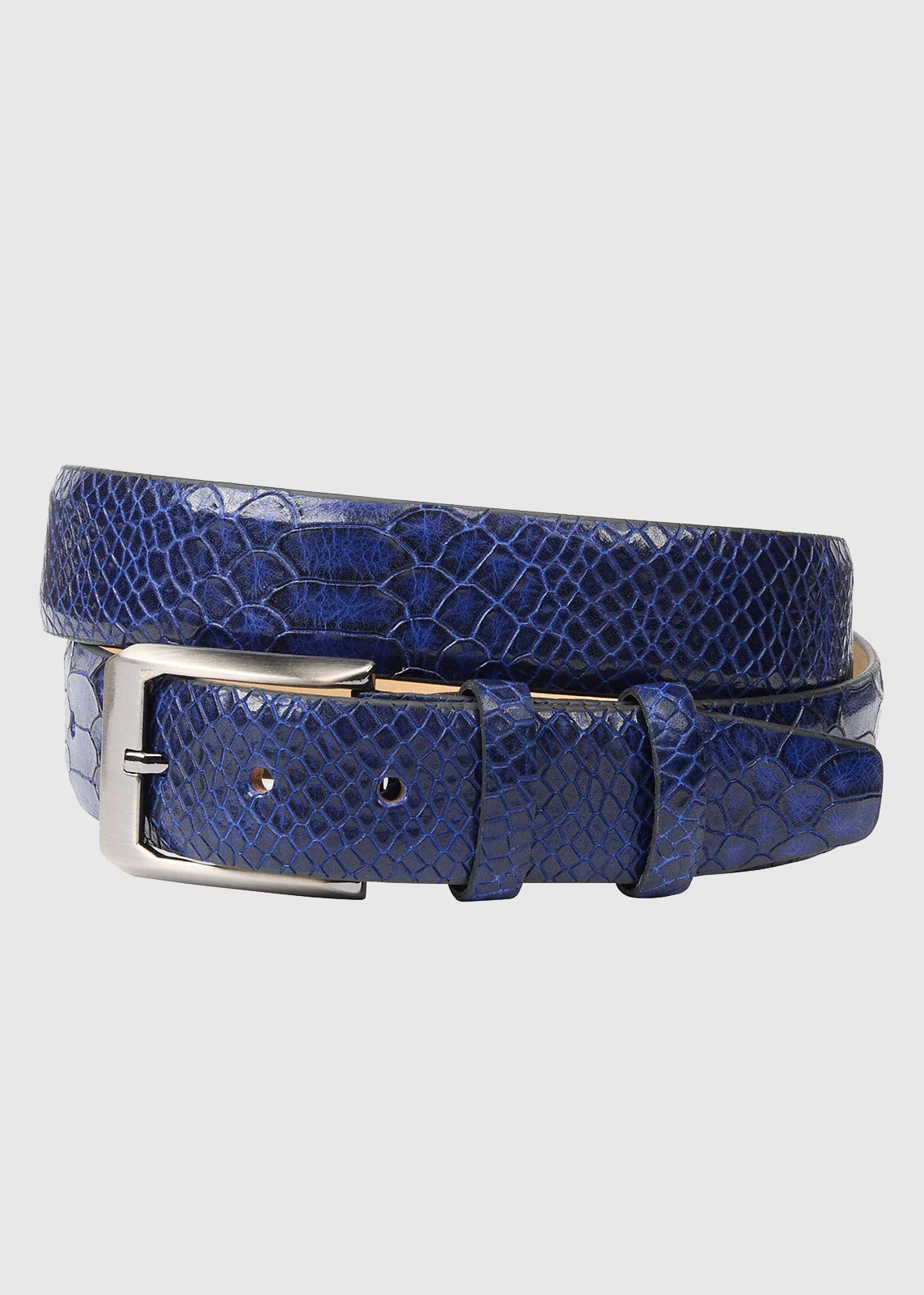Glossy Python Pattern Leather Belt with Metal Buckle - Image 2