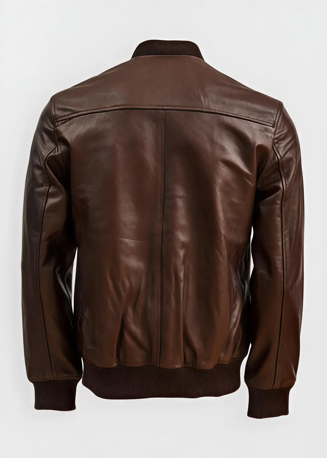Men’s Classic Brown Leather Bomber Jacket - Image 3
