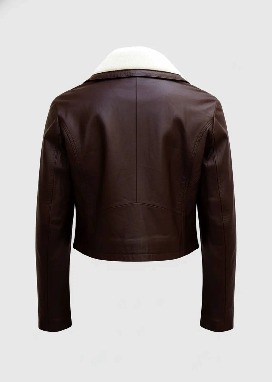 Women's Shearling Fur Collar Brown Leather Jacket - Image 2