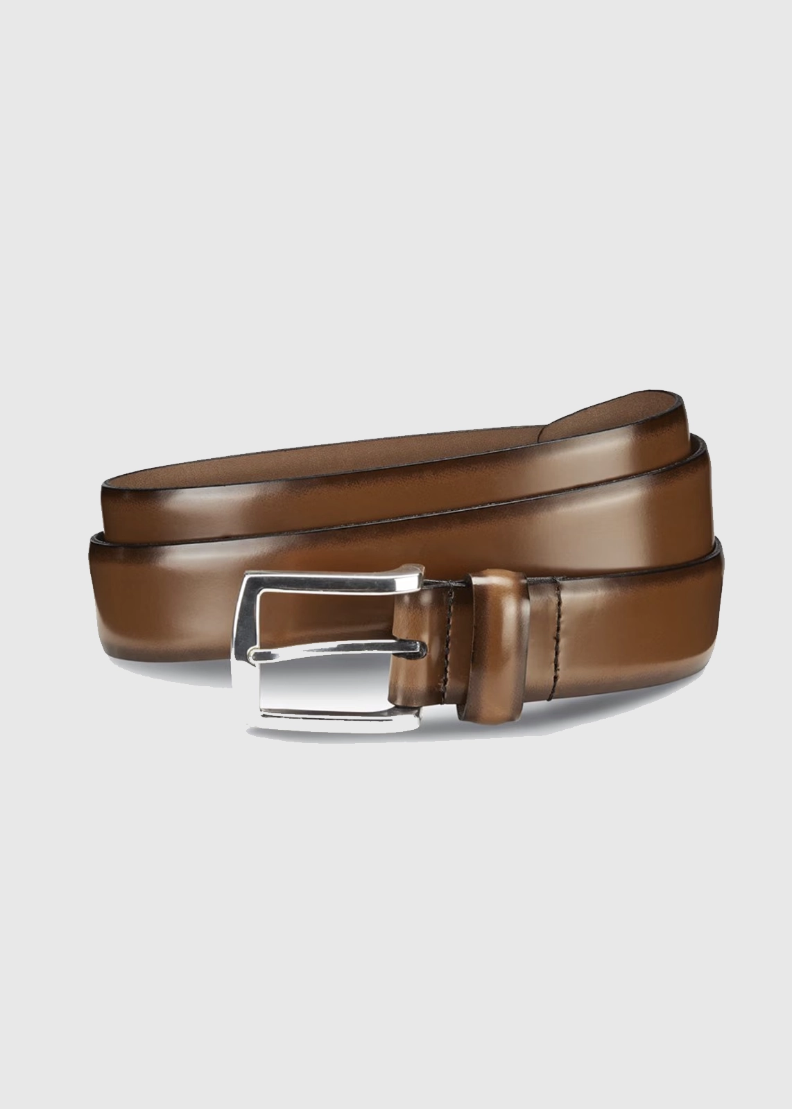 Glossy Plain Leather Belt with Metal Buckle - Image 3