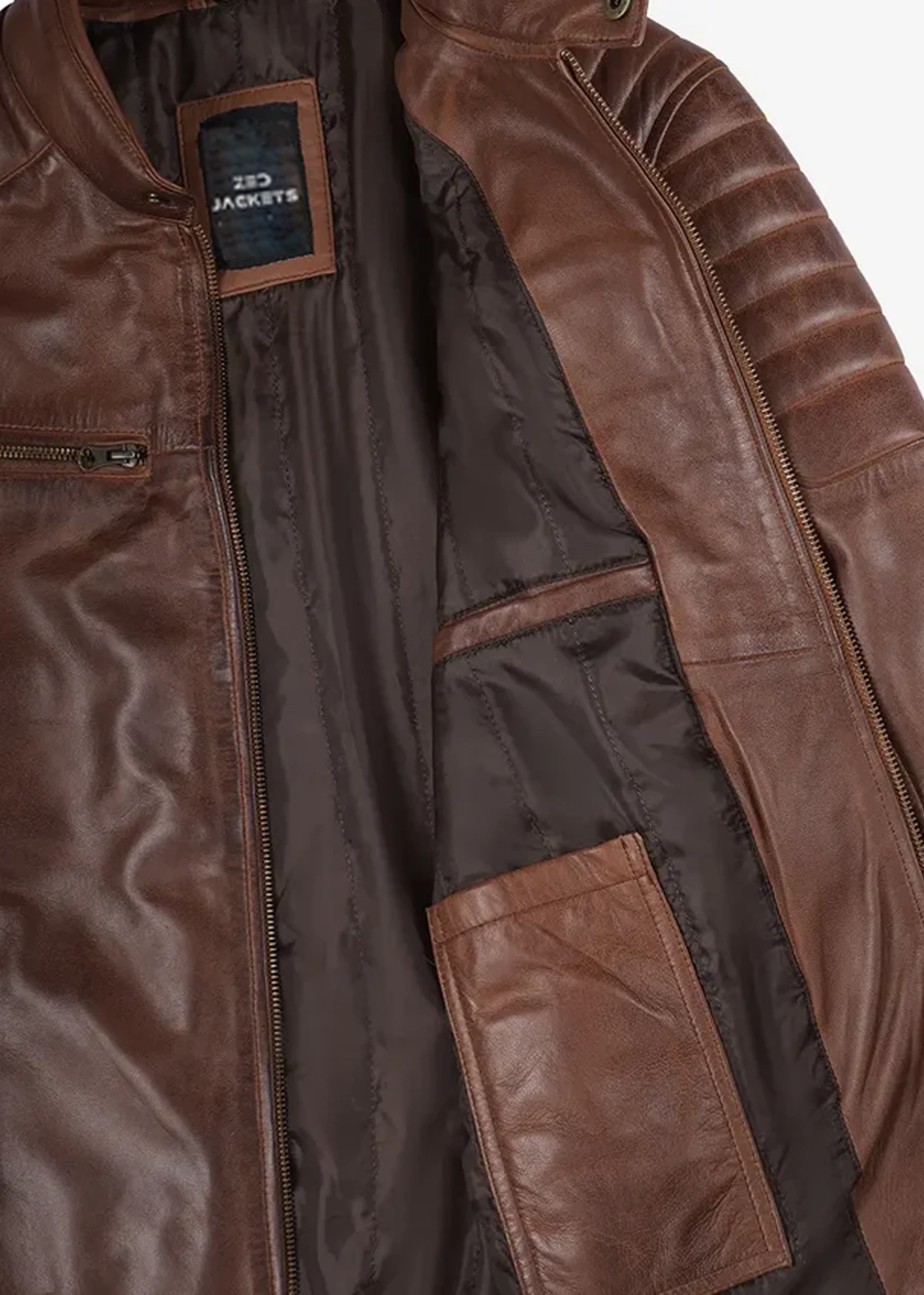 Cognac Brown Café Racer Biker Jacket - Image 5