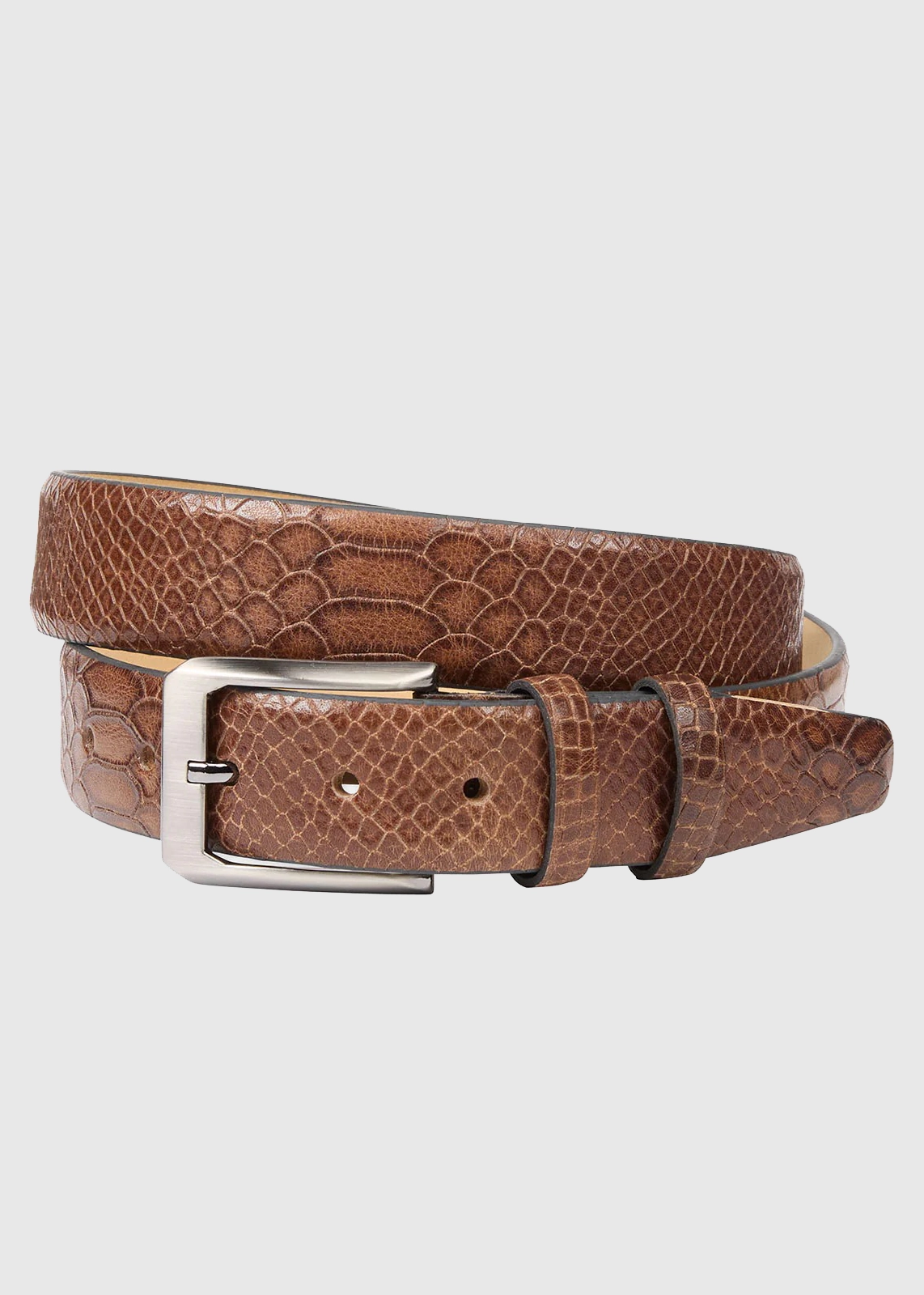 Glossy Python Pattern Leather Belt with Metal Buckle - Image 4