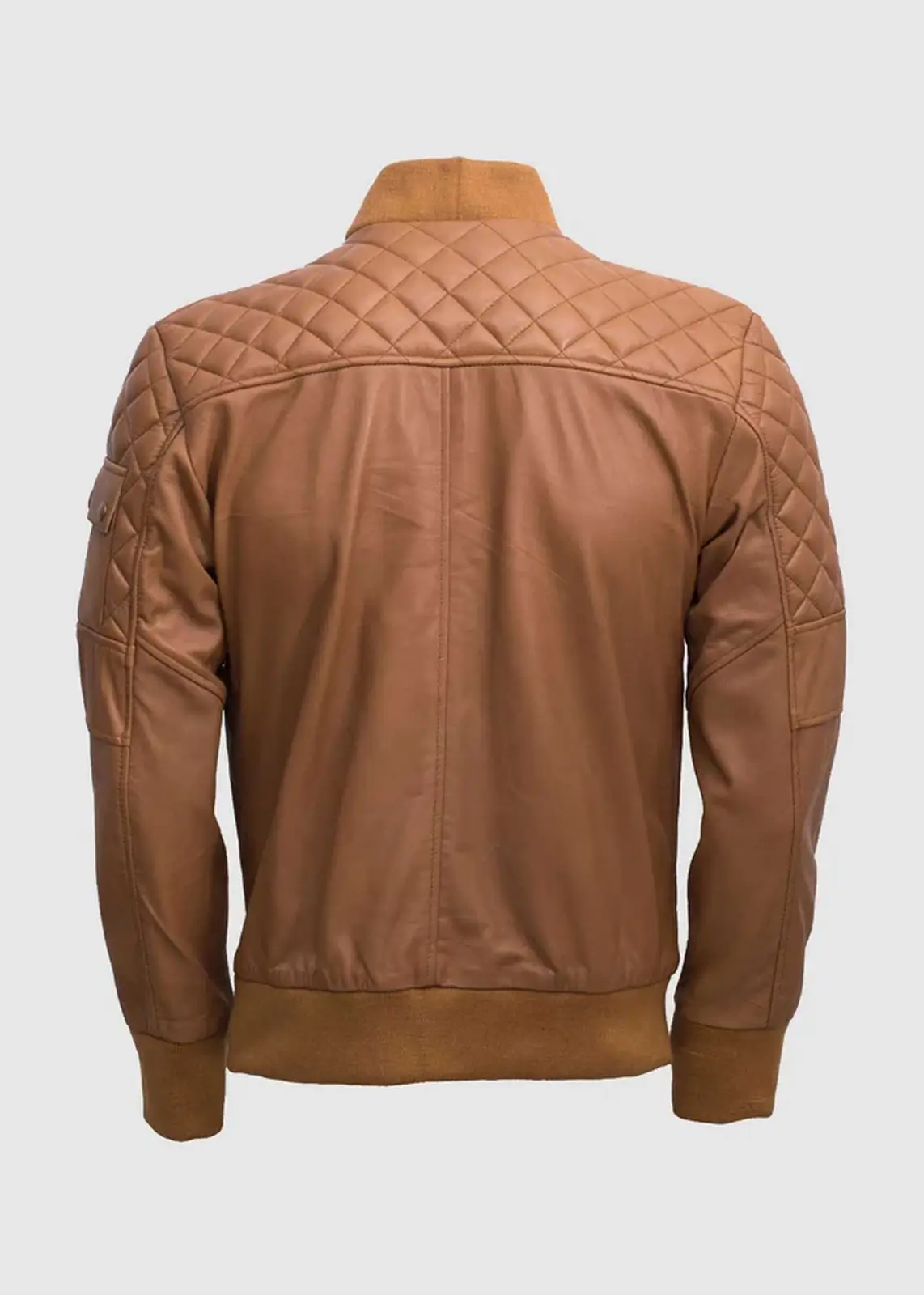 Brown Leather Bomber Jacket For Men - Image 3