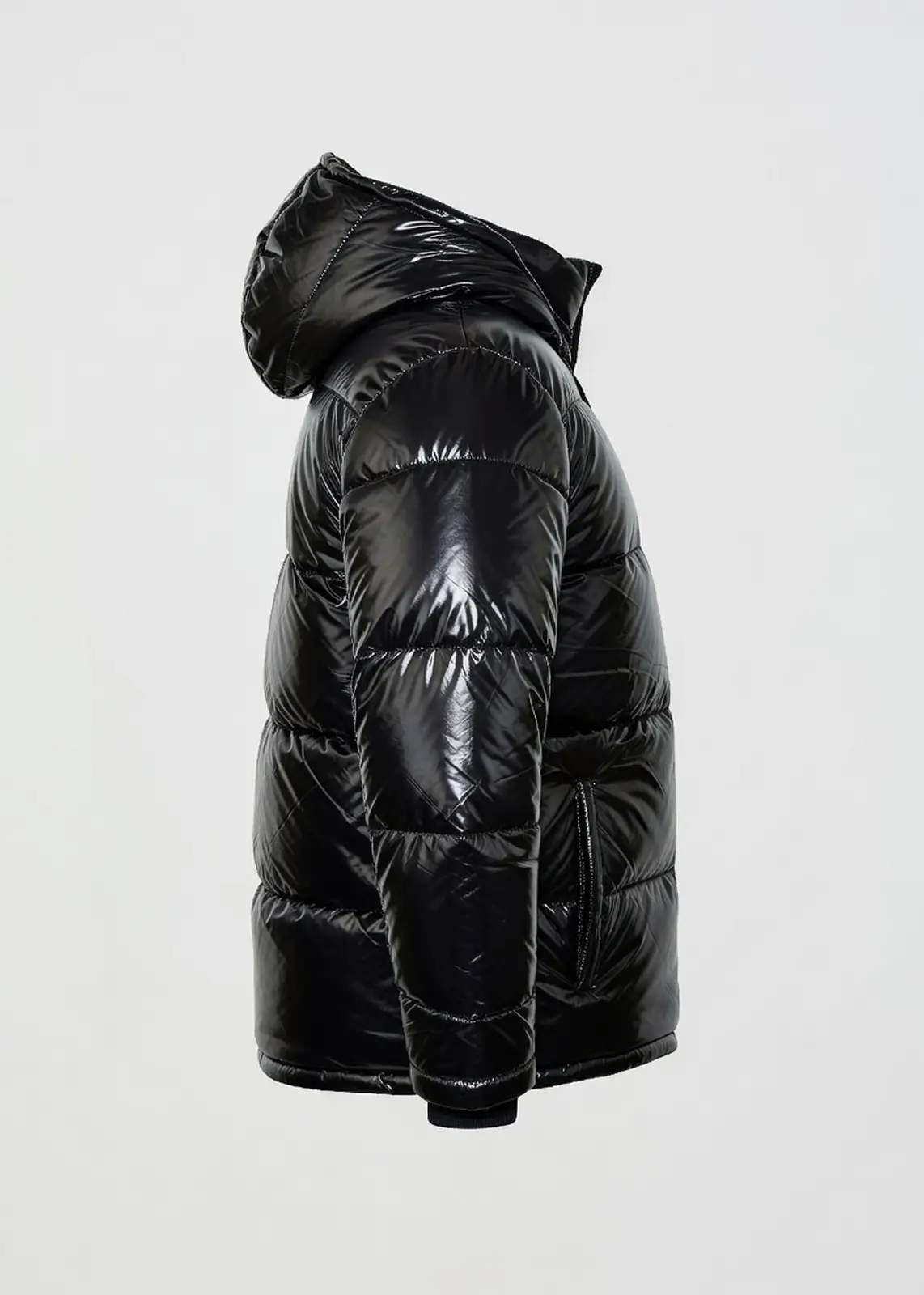 Cool Shiny Black Puffer Leather Jacket - Image 5