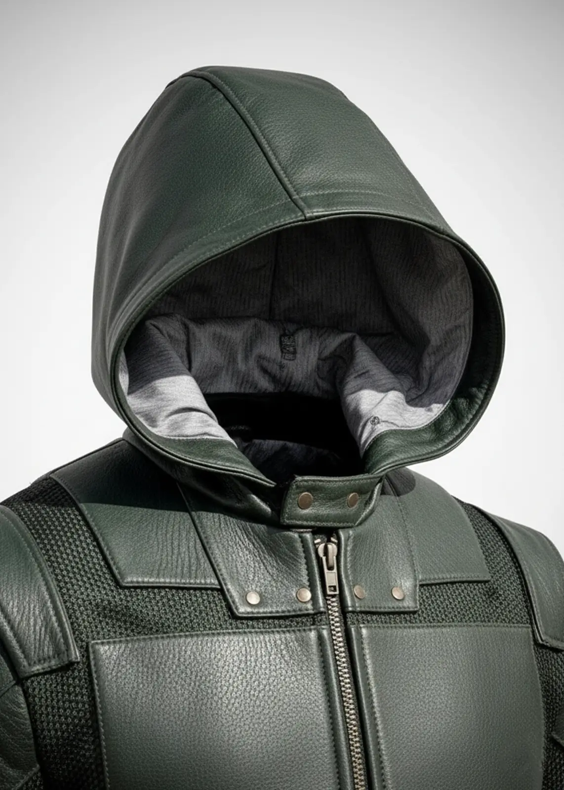 Men’s Green Arrow Forest Green Leather Jacket - Image 3