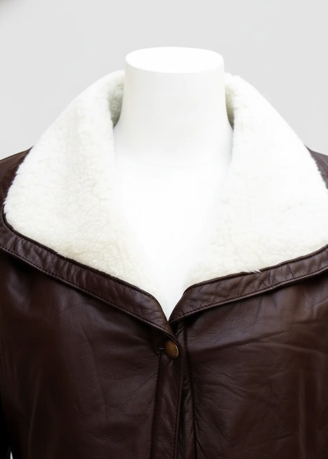 Women's Shearling Fur Collar Brown Leather Jacket - Image 4
