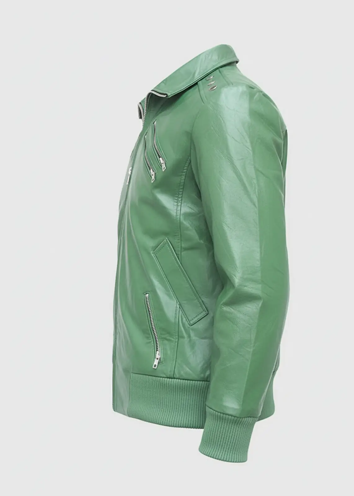 Light Green Leather Jacket For Men - Image 3