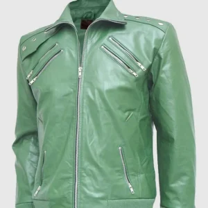 Light Green Leather Jacket For Men