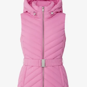 Women’s Slim-Fit Pink Puffer Vest with Hood
