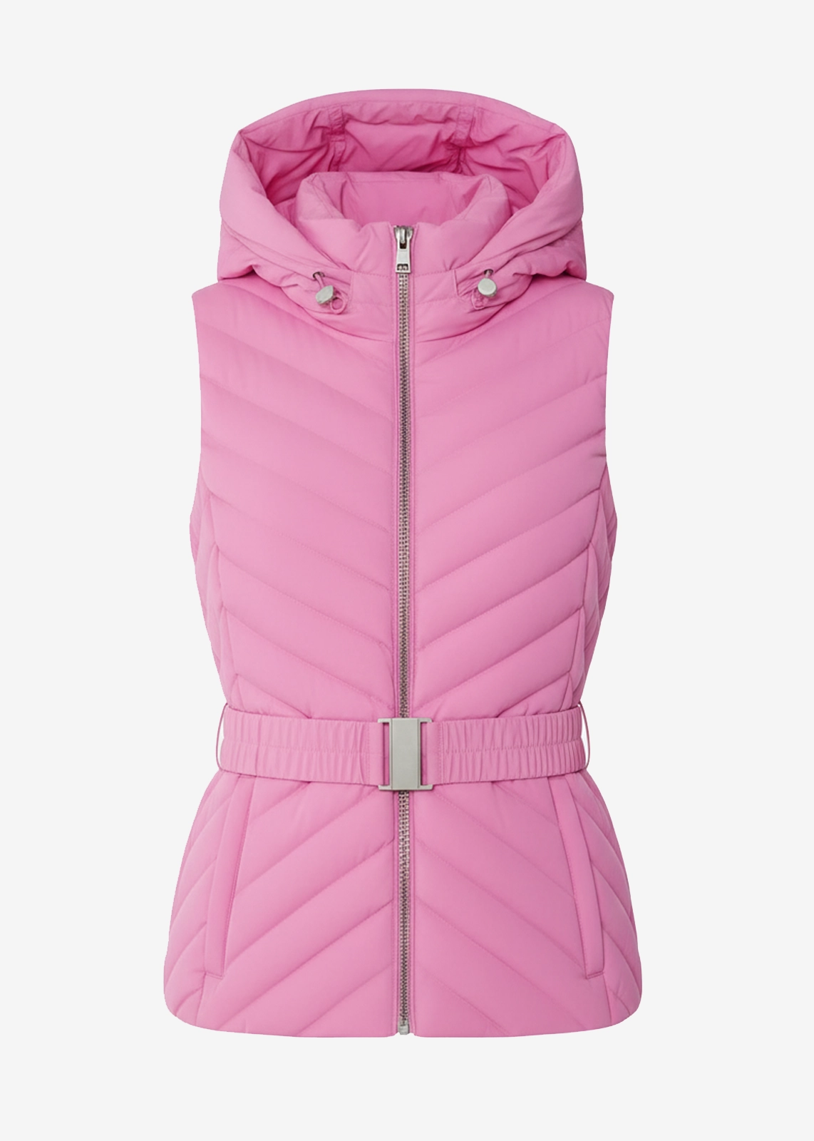 Women’s Slim-Fit Pink Puffer Vest with Hood