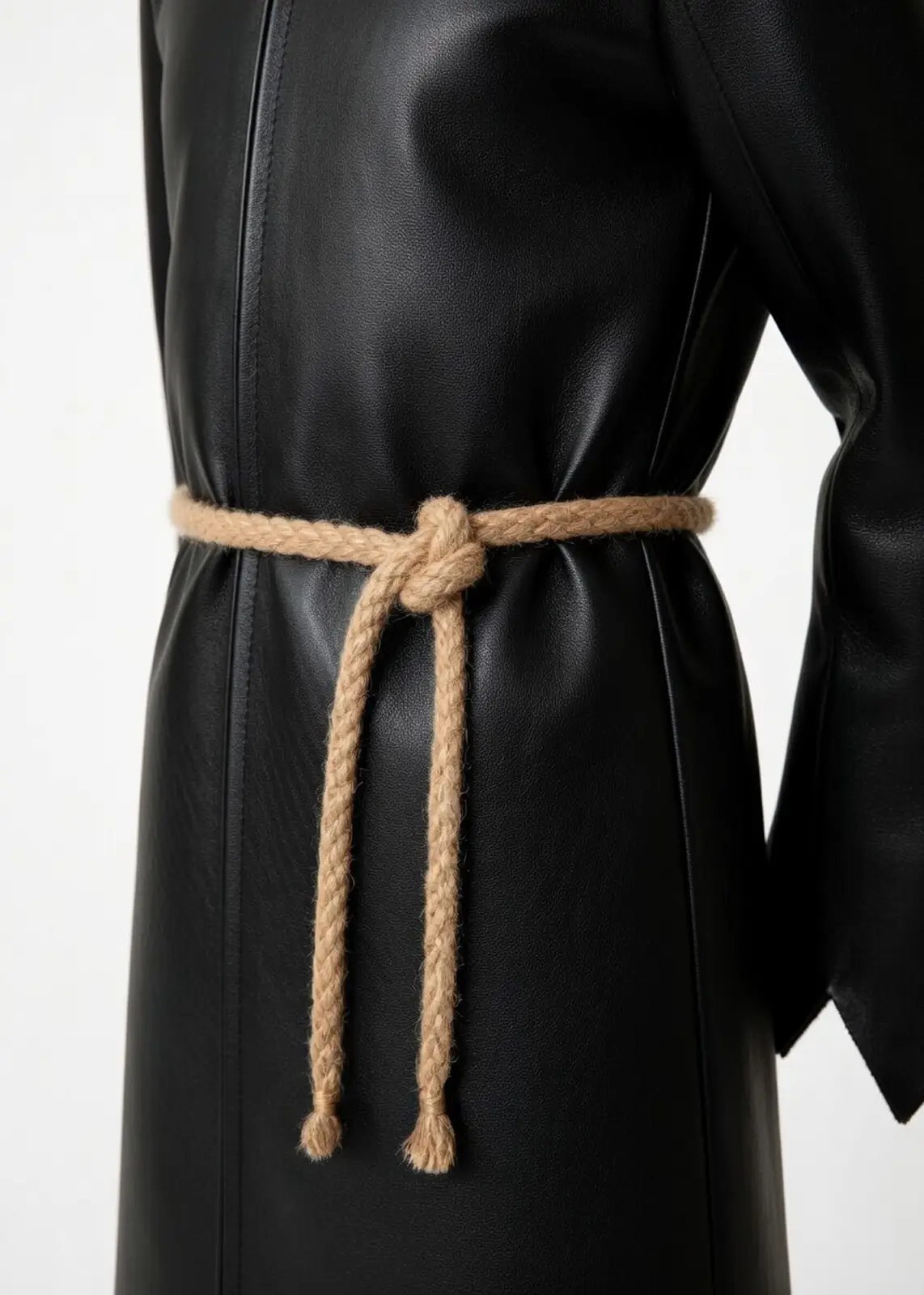 Dark Hooded Black Leather Trench Costume - Image 4