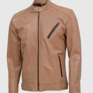 Men's Durable Beige Leather Jacket