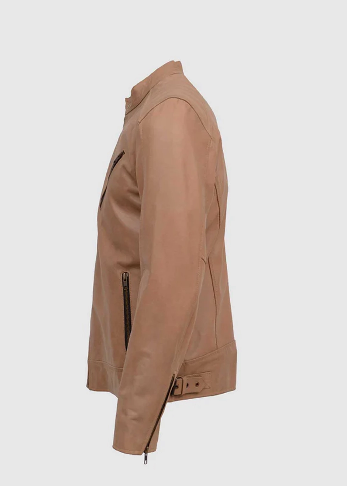 Men's Durable Beige Leather Jacket - Image 3