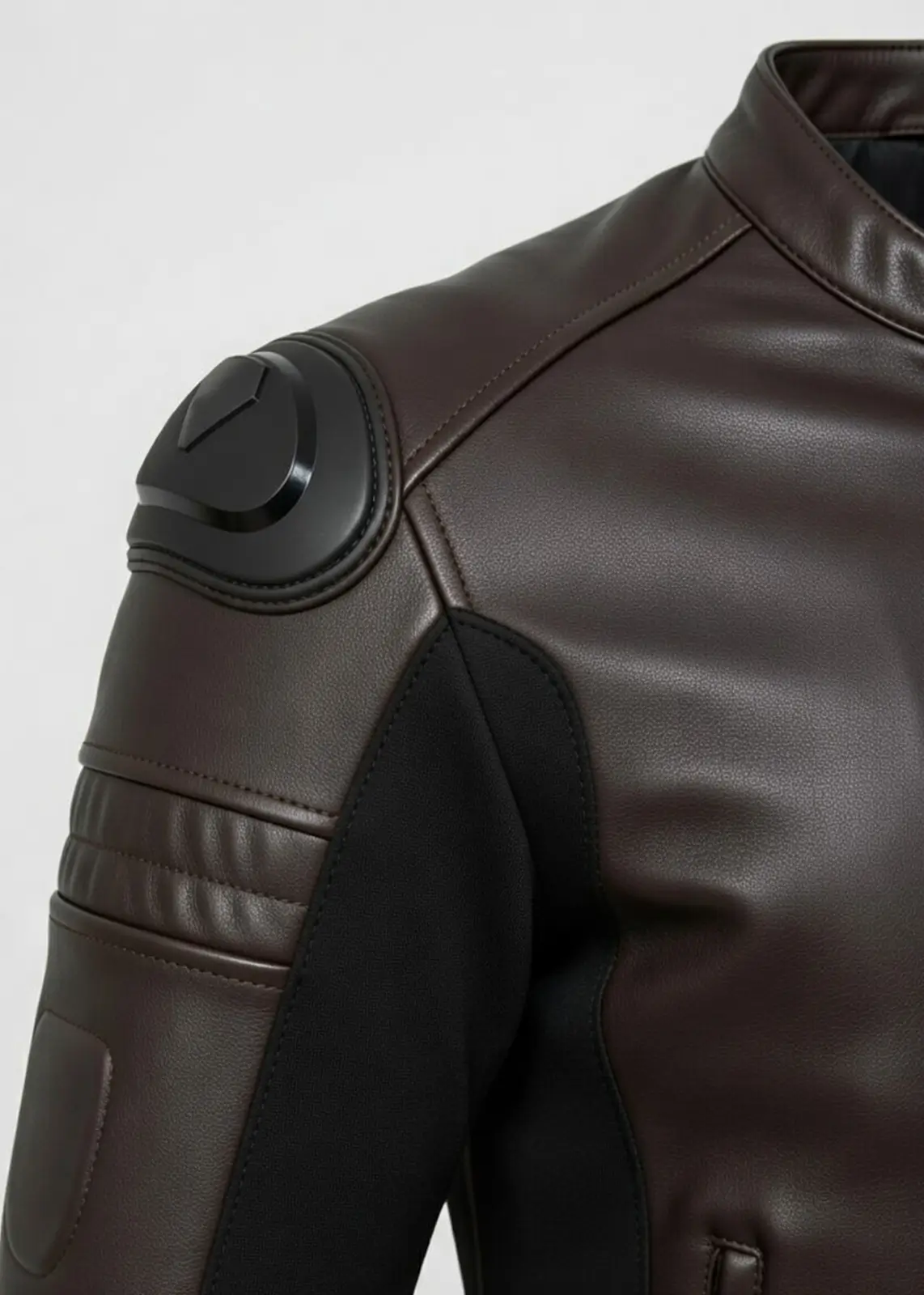 Mens Brown Leather Motorcycle Jacket With Armor - Image 4