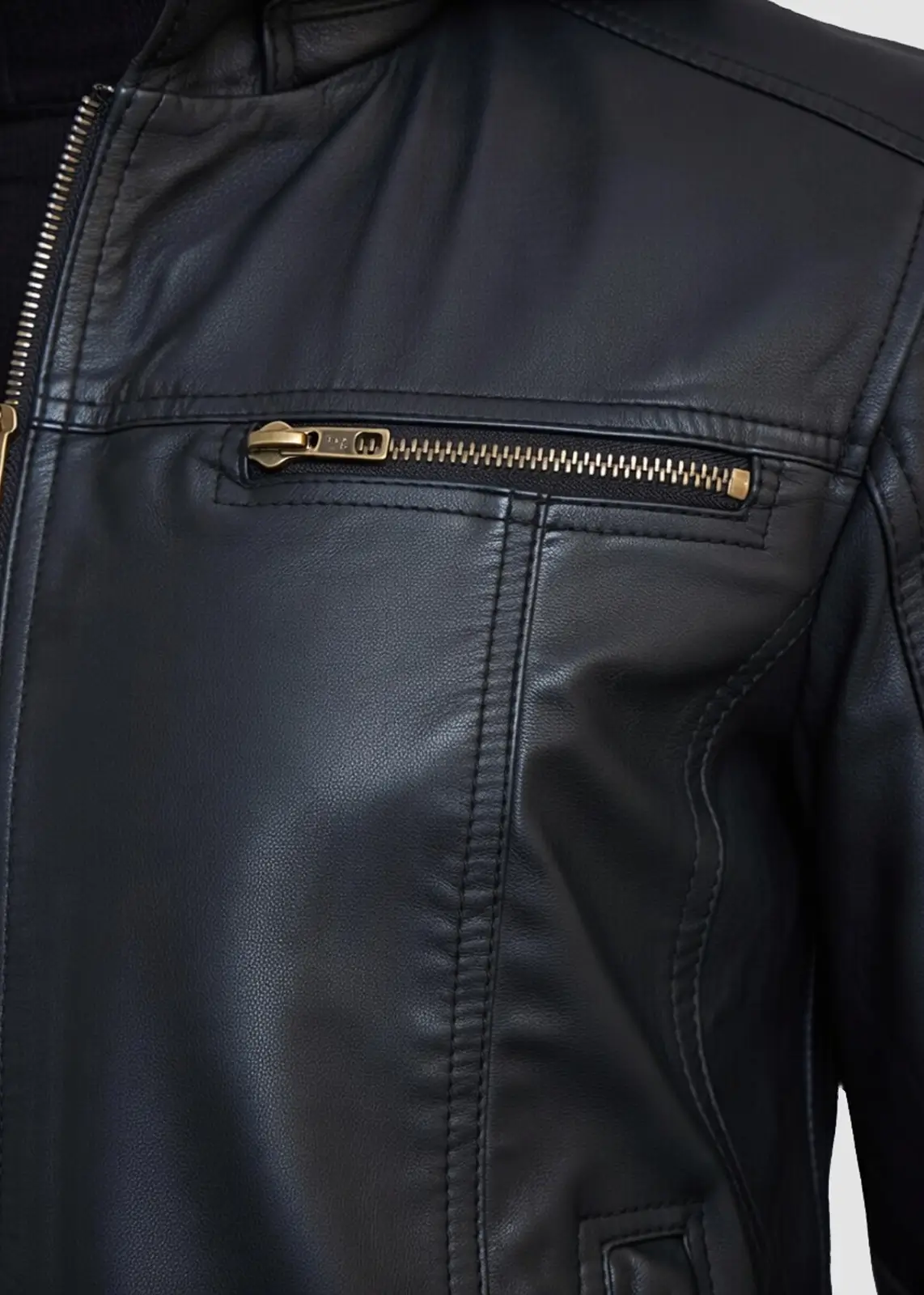 Black Leather Hooded Biker Jacket - Image 5