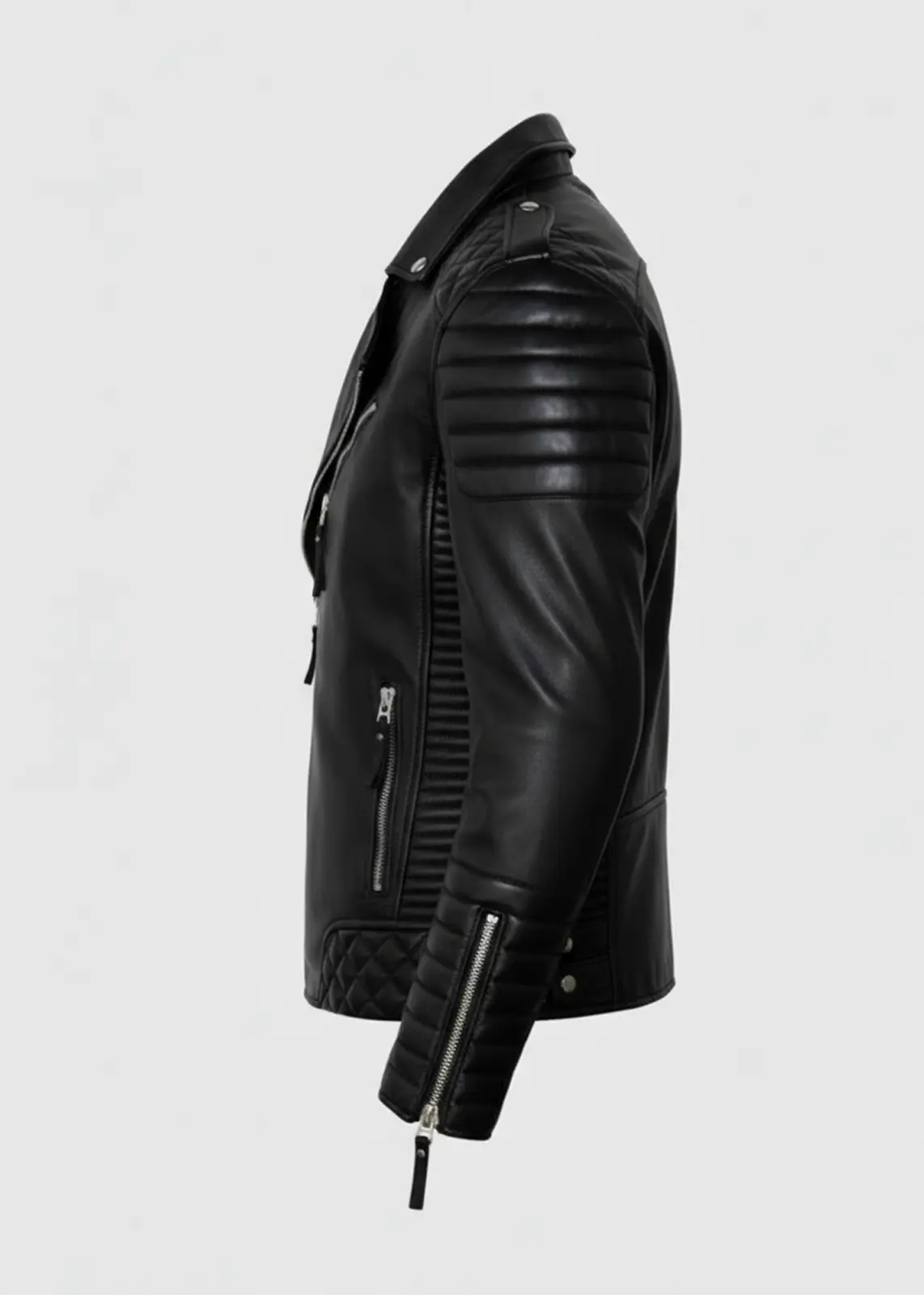 Quilted Black Leather Motorcycle Jacket For Men - Image 3