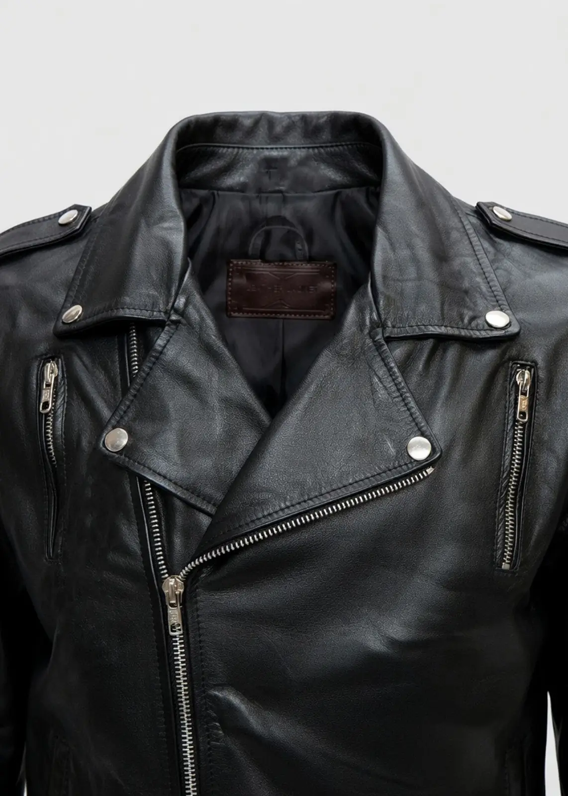 Men's Black Leather Zipper Jacket - Image 4