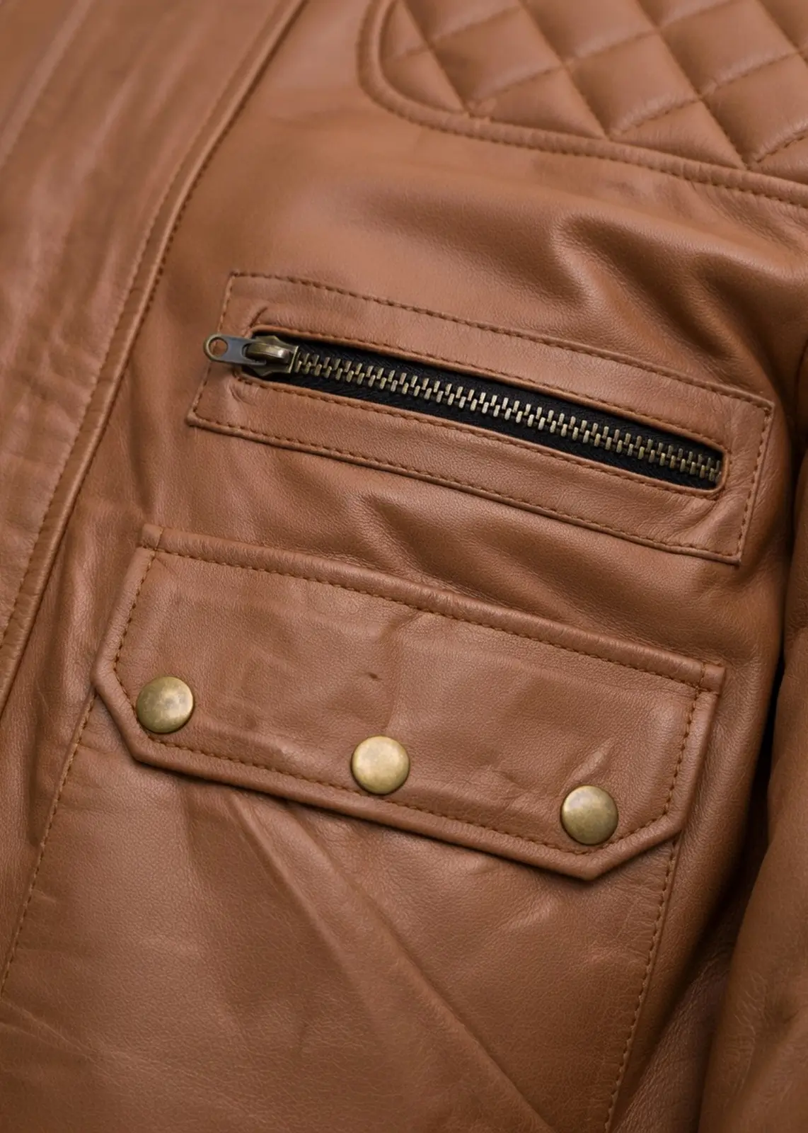 Brown Leather Bomber Jacket For Men - Image 4