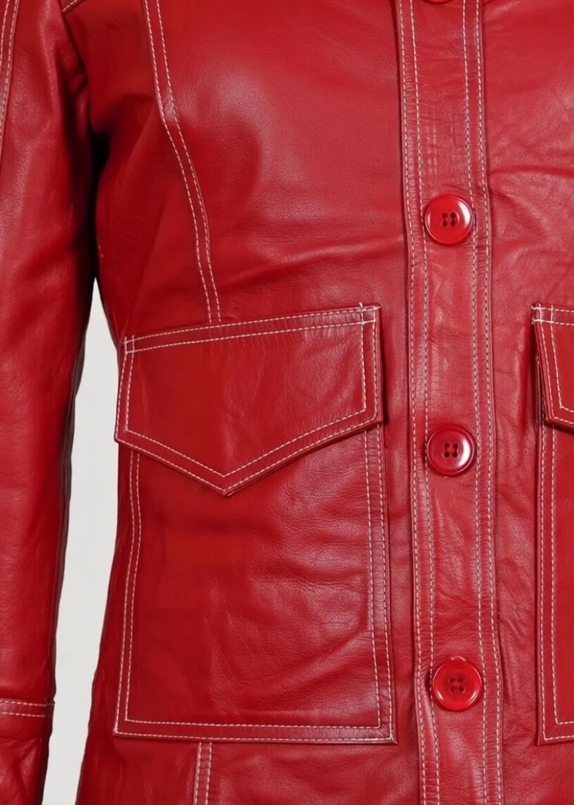 Men’s Cherry Red Leather Jacket - Image 3