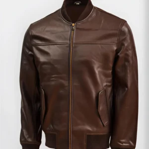 Men’s Classic Brown Leather Bomber Jacket