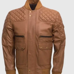 Brown Leather Bomber Jacket For Men