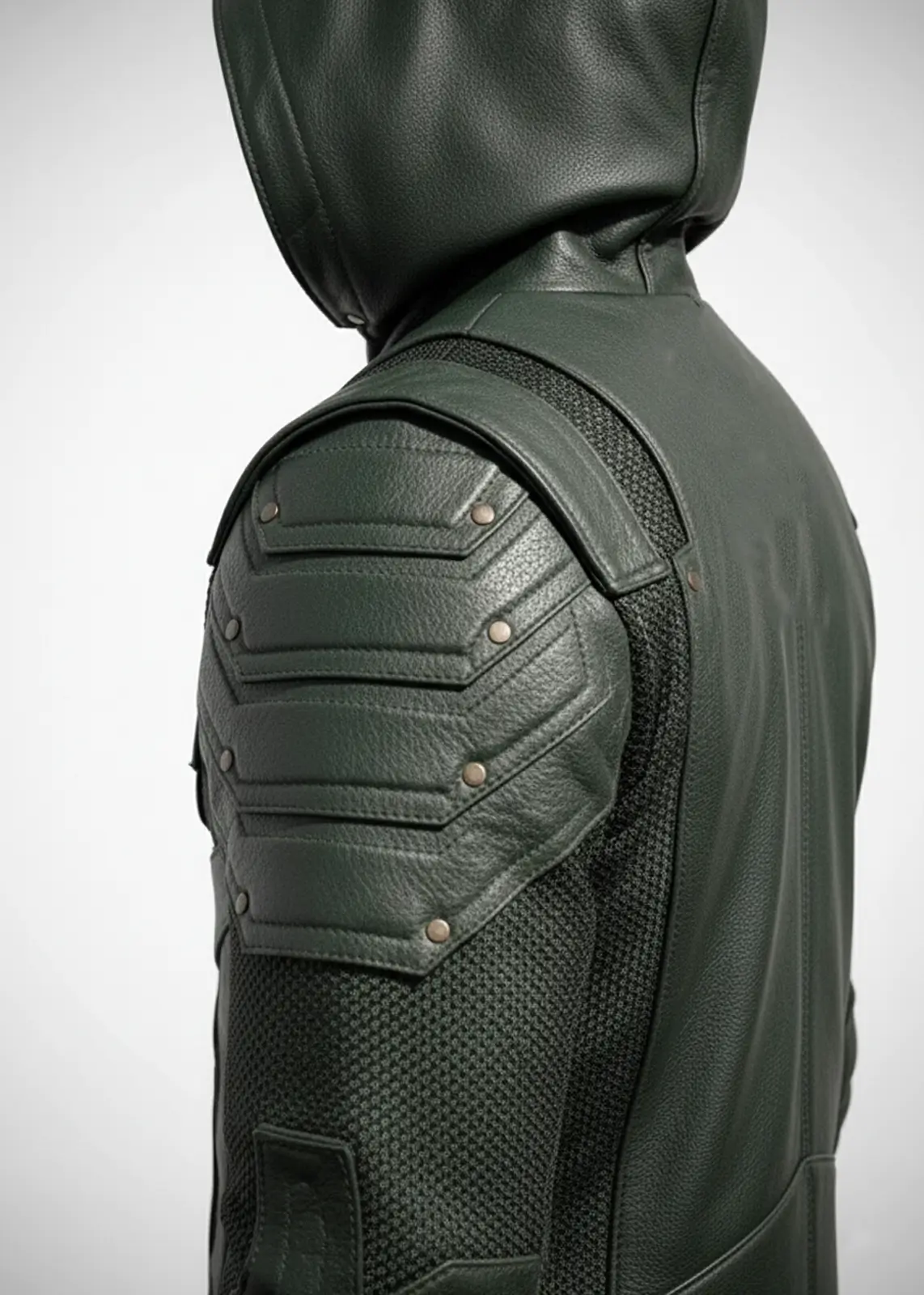Men’s Green Arrow Forest Green Leather Jacket - Image 4