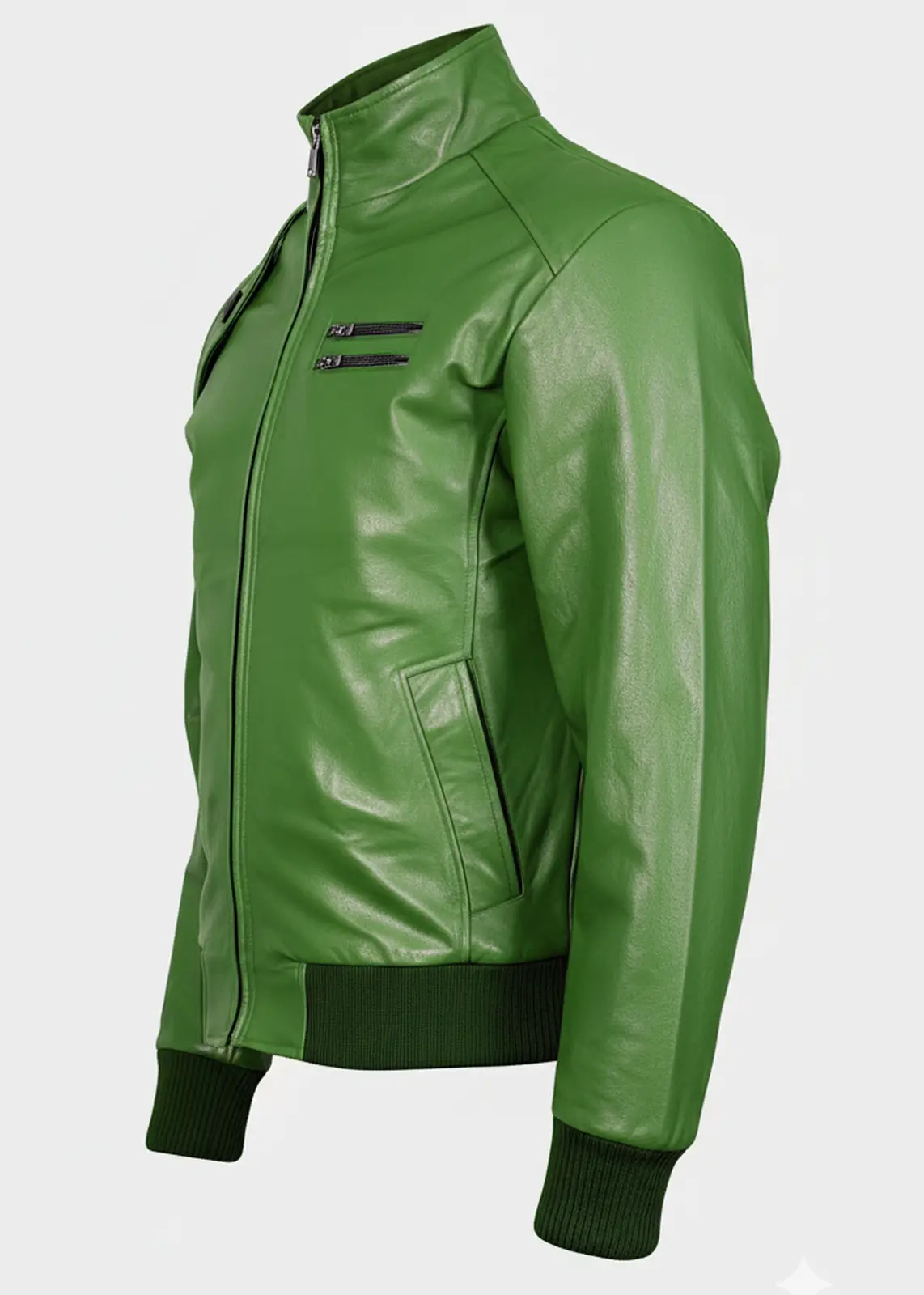 Men’s Green Leather Bomber Jacket | Zed Leather Jackets - Image 5